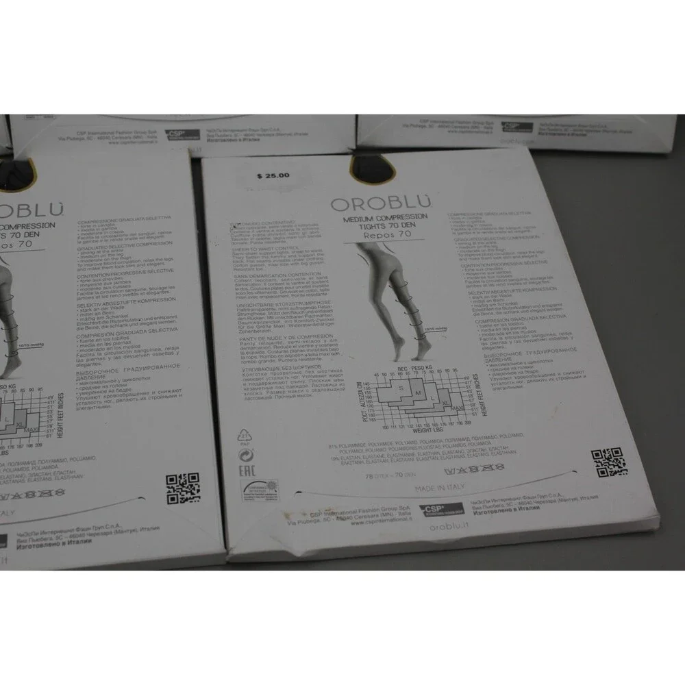 Lot of 5 Pairs Oroblu Repos Medium Compression Tights 70 SMALL Black Italy NEW